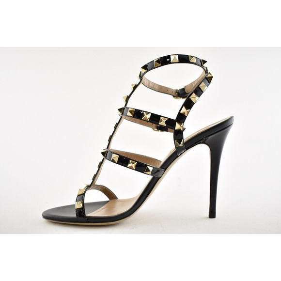 Valentino Rockstud 105 Black Patent Stud Caged Ankle Strap Sandal Heel Pump 40 - Picture 8 of 11